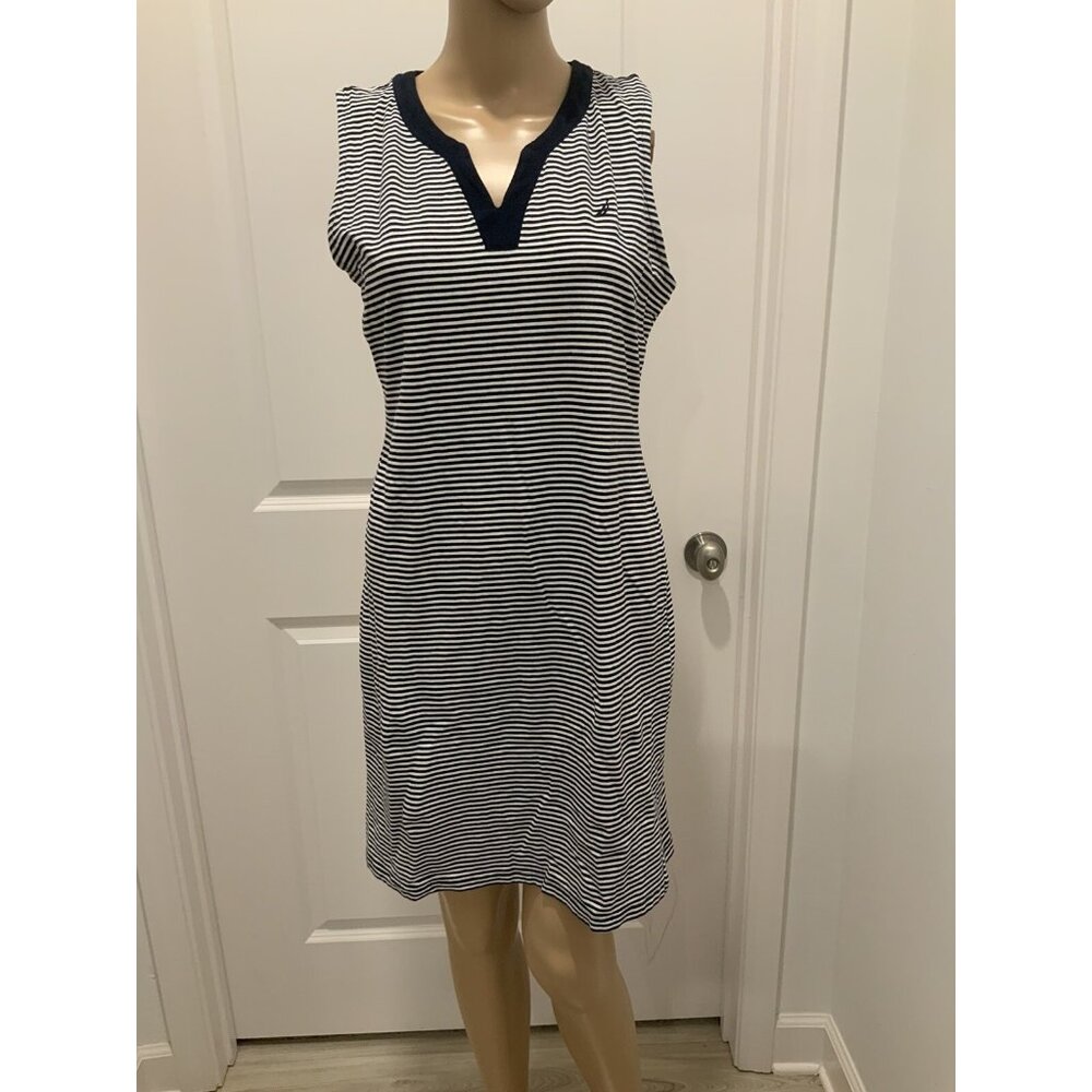 Nautica Dress Medium Women's Tank Summer Boat Vacation Navy Blue White